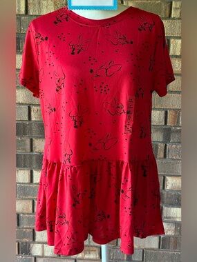 Disney Red Minnie Top with Black Sketch Print